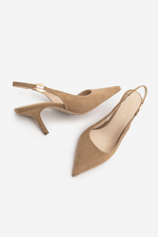 Kadın Stiletto Tokalı Topuklu Ayakkabı Henka - Camel Süet