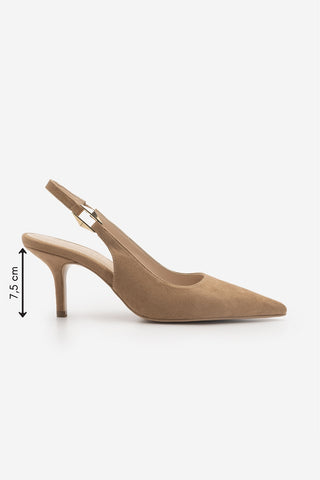 Kadın Stiletto Tokalı Topuklu Ayakkabı Henka - Camel Süet