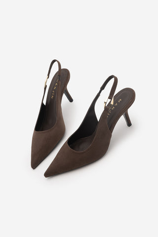 Kadın Stiletto Tokalı Topuklu Ayakkabı Henka - Kahve Süet