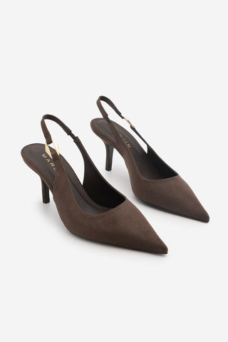 Kadın Stiletto Tokalı Topuklu Ayakkabı Henka - Kahve Süet