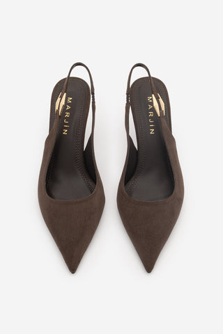 Kadın Stiletto Tokalı Topuklu Ayakkabı Henka - Kahve Süet