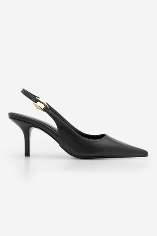 Kadın Stiletto Tokalı Topuklu Ayakkabı Henka - Siyah