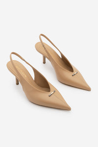 Kadın Stiletto Sivri Burun Tokalı Topuklu Ayakkabı Agira - Bej
