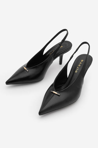 Kadın Stiletto Sivri Burun Tokalı Topuklu Ayakkabı Agira - Siyah