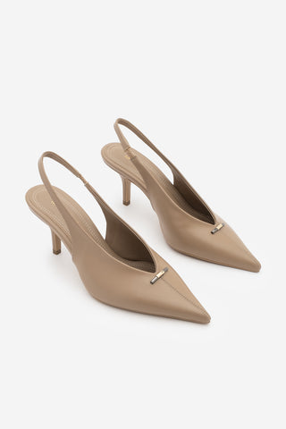 Kadın Stiletto Sivri Burun Tokalı Klasik Topuklu Ayakkabı Agira - Vizon