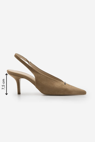 Kadın Stiletto Sivri Burun Tokalı Klasik Topuklu Ayakkabı Agira - Camel Süet