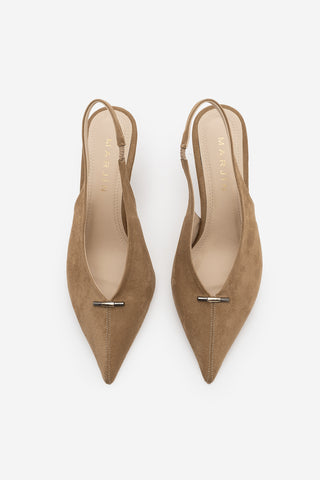 Kadın Stiletto Sivri Burun Tokalı Klasik Topuklu Ayakkabı Agira - Camel Süet