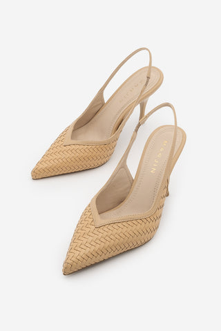 Kadın Stiletto Örgü Desen Topuklu Ayakkabı Vigesa - Camel