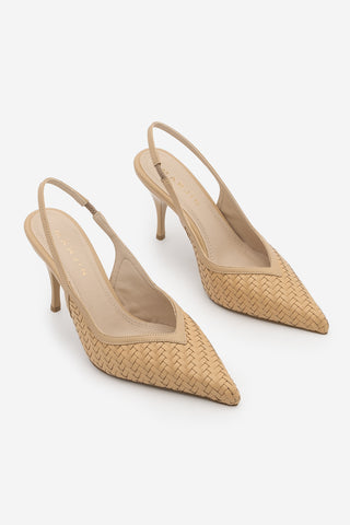 Kadın Stiletto Örgü Desen Topuklu Ayakkabı Vigesa - Camel