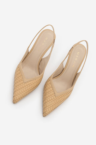 Kadın Stiletto Örgü Desen Topuklu Ayakkabı Vigesa - Camel