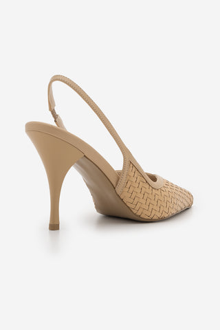 Kadın Stiletto Örgü Desen Topuklu Ayakkabı Vigesa - Camel
