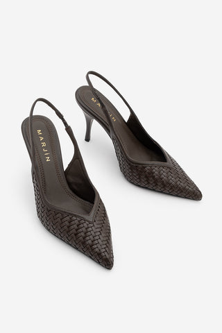 Kadın Stiletto Örgü Desen Topuklu Ayakkabı Vigesa - Kahve