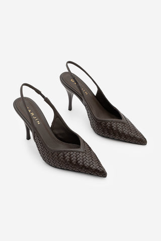 Kadın Stiletto Örgü Desen Topuklu Ayakkabı Vigesa - Kahve