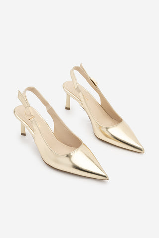 Kadın Stiletto Sivri Burun Tokalı Klasik Topuklu Ayakkabı Zelor - Altın