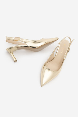 Kadın Stiletto Sivri Burun Tokalı Klasik Topuklu Ayakkabı Zelor - Altın