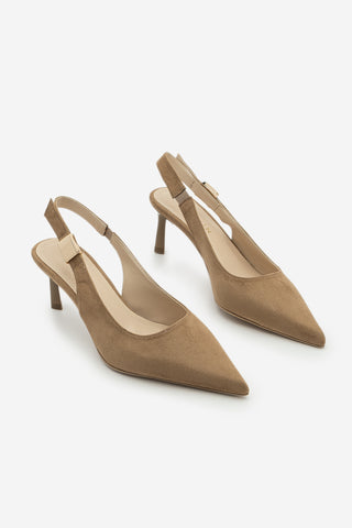 Kadın Stiletto Sivri Burun Tokalı Klasik Topuklu Ayakkabı Zelor - Camel Süet