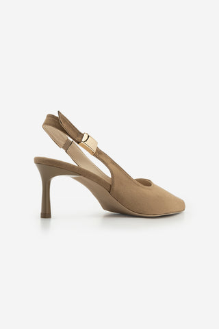 Kadın Stiletto Sivri Burun Tokalı Klasik Topuklu Ayakkabı Zelor - Camel Süet
