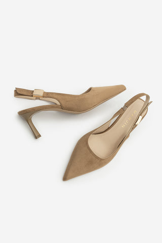 Kadın Stiletto Sivri Burun Tokalı Klasik Topuklu Ayakkabı Zelor - Camel Süet