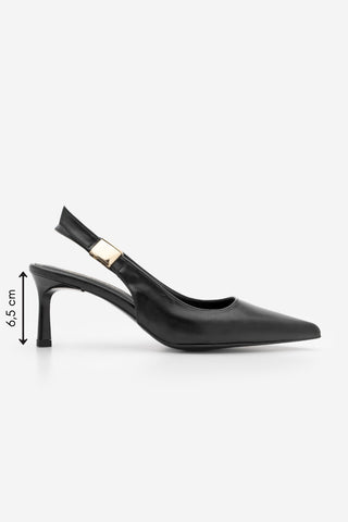 Kadın Stiletto Sivri Burun Tokalı Klasik Topuklu Ayakkabı Zelor - Siyah