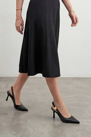 Kadın Stiletto Sivri Burun Tokalı Klasik Topuklu Ayakkabı Zelor - Siyah