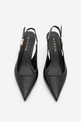 Kadın Stiletto Sivri Burun Tokalı Klasik Topuklu Ayakkabı Zelor - Siyah