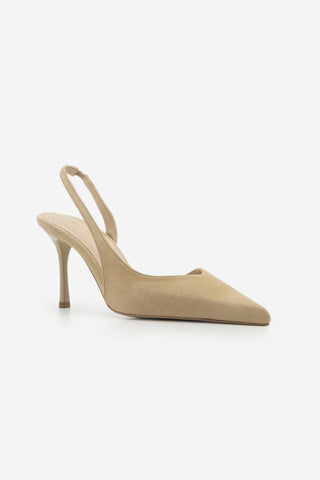 Kadın Stiletto Sivri Burun Topuklu Ayakkabı Esvin - Bej Süet