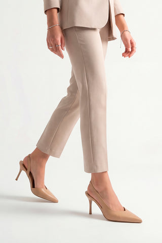 Kadın Stiletto Sivri Burun Topuklu Ayakkabı Esvin - Bej