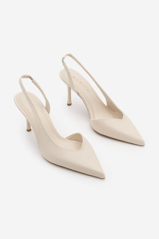 Kadın Stiletto Sivri Burun Topuklu Ayakkabı Esvin - Ekru
