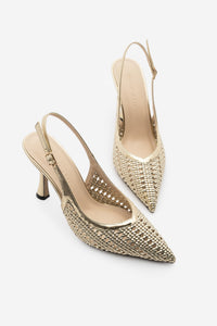 Kadın Stiletto Sivri Burun El Örgüsü Klasik Topuklu Ayakkabı Nules - Altın