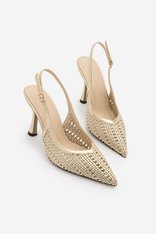 Kadın Stiletto Sivri Burun El Örgüsü Klasik Topuklu Ayakkabı Nules - Altın