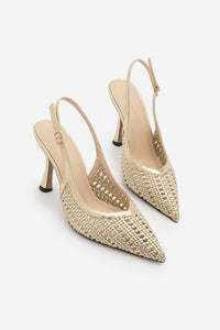 Kadın Stiletto Sivri Burun El Örgüsü Klasik Topuklu Ayakkabı Nules - Altın