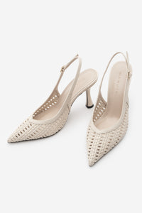 Kadın Stiletto Sivri Burun El Örgüsü Klasik Topuklu Ayakkabı Nules - Ekru
