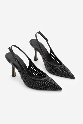 Kadın Stiletto Sivri Burun El Örgüsü Klasik Topuklu Ayakkabı Nules - Siyah