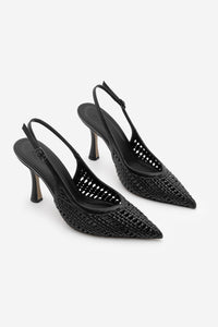 Kadın Stiletto Sivri Burun El Örgüsü Klasik Topuklu Ayakkabı Nules - Siyah