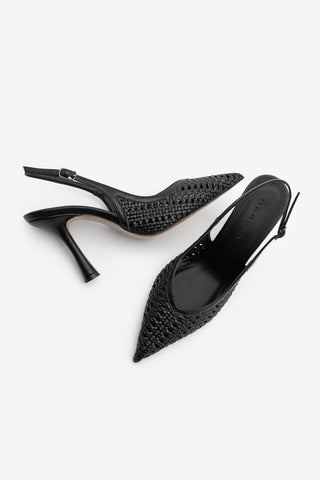 Kadın Stiletto Sivri Burun El Örgüsü Klasik Topuklu Ayakkabı Nules - Siyah