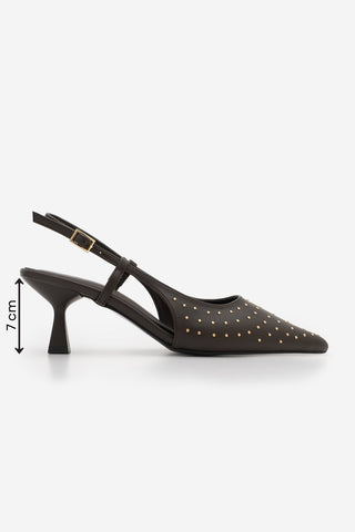 Kadın Stiletto Zımbalı Topuklu Ayakkabı Timon - Kahve