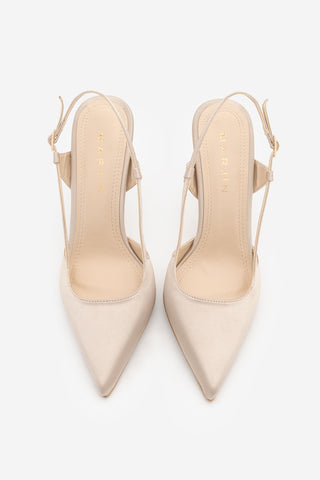 Kadın Stiletto Altın Metal İnce Ökçe Topuklu Ayakkabı Rigen - Bej Saten