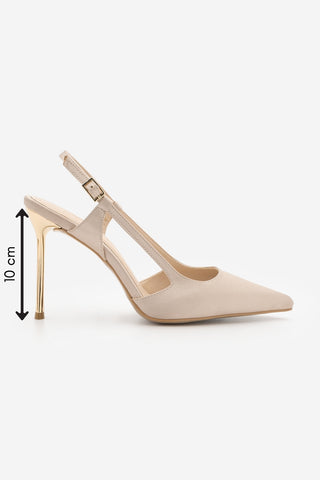 Kadın Stiletto Altın Metal İnce Ökçe Topuklu Ayakkabı Rigen - Bej Saten