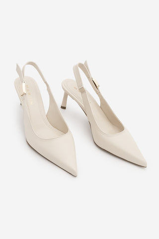 Kadın Stiletto Sivri Burun Tokalı Klasik Topuklu Ayakkabı Zelor - Ekru