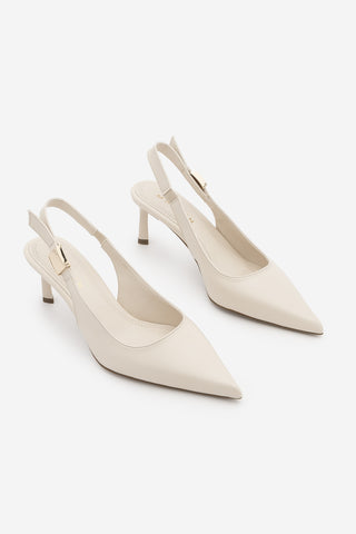 Kadın Stiletto Sivri Burun Tokalı Klasik Topuklu Ayakkabı Zelor - Ekru