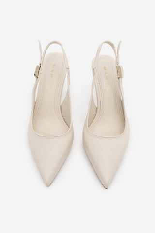 Kadın Stiletto Sivri Burun Tokalı Klasik Topuklu Ayakkabı Zelor - Ekru