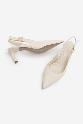 Kadın Stiletto Sivri Burun Tokalı Klasik Topuklu Ayakkabı Zelor - Ekru