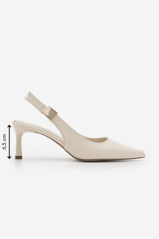 Kadın Stiletto Sivri Burun Tokalı Klasik Topuklu Ayakkabı Zelor - Ekru