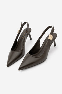 Kadın Stiletto Sivri Burun Tokalı Klasik Topuklu Ayakkabı Zelor - Kahve