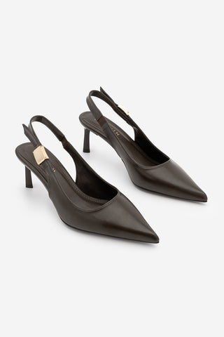 Kadın Stiletto Sivri Burun Tokalı Klasik Topuklu Ayakkabı Zelor - Kahve