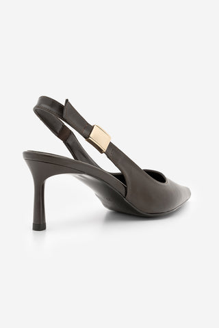 Kadın Stiletto Sivri Burun Tokalı Klasik Topuklu Ayakkabı Zelor - Kahve