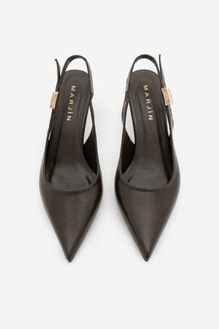 Kadın Stiletto Sivri Burun Tokalı Klasik Topuklu Ayakkabı Zelor - Kahve