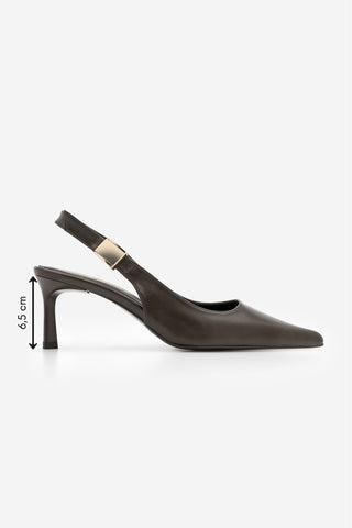 Kadın Stiletto Sivri Burun Tokalı Klasik Topuklu Ayakkabı Zelor - Kahve