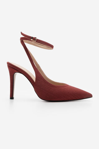 Kadın Stiletto Bilekten Bağlamalı Topuklu Ayakkabı Gisan - Bordo Saten