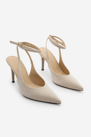Kadın Stiletto Bilekten Bağlamalı Topuklu Ayakkabı Gisan - Bej Saten